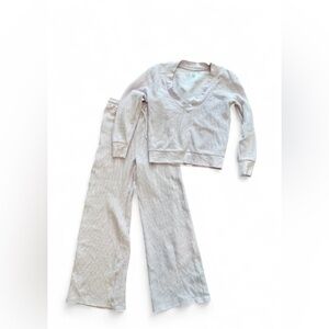 Negative Waffle Knit Track Pant and Deep V Top Set Lilac XS